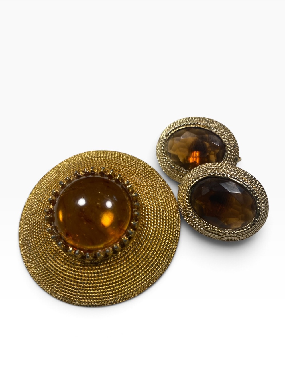 Vintage Emmons Gold And Amber Brown Lucite Set